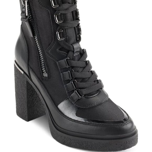 DKNY Toia Lace-Up Zip Block Heel Booties Black Leather 11M MSRP $179 - Picture 1 of 6